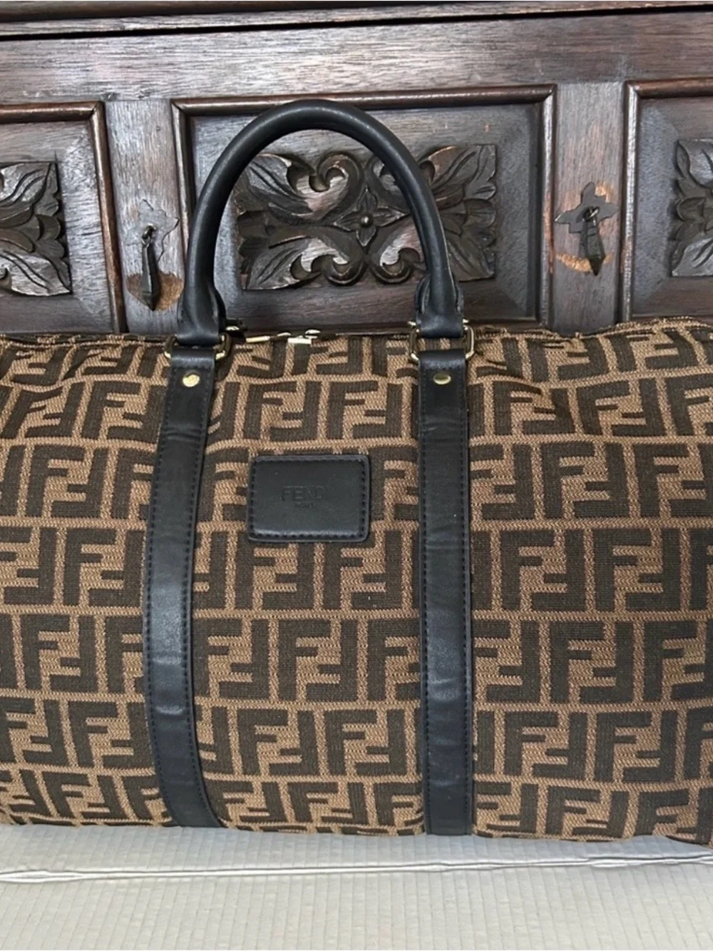 Fendi Brown Monogram Canvas Duffel with Black Trim